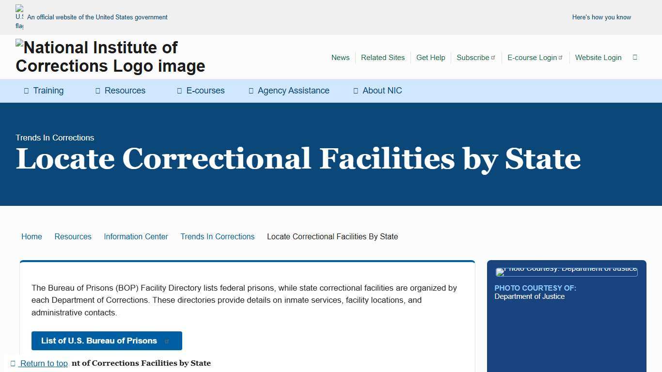 Locate Correctional Facilities by State National Institute of Corrections
